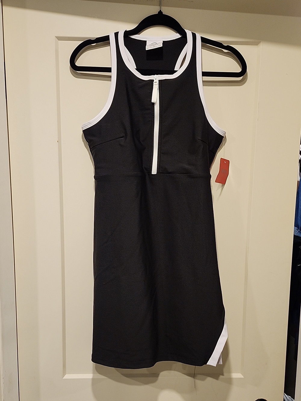 Sage Womens Black One-Piece Dress with White Trim And Shorts Underneath